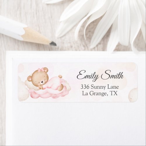 Baby Shower Return Address Label Pink Bear 