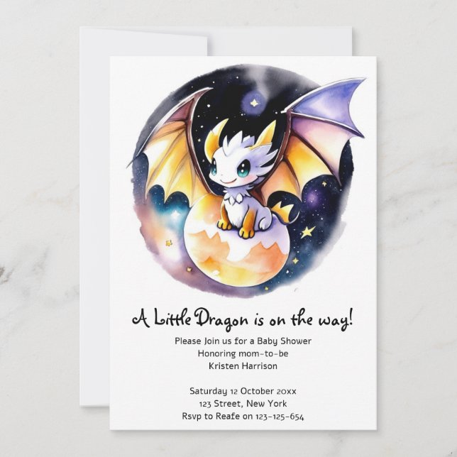 Baby Shower: Roaring Dragon Theme Invitation (Front)