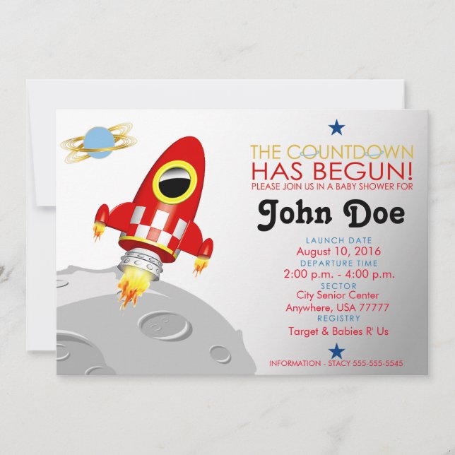Baby Shower 'Rocket Ship' 5x7 Invitation (Front)