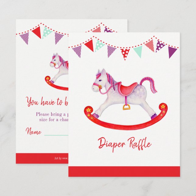 Baby shower rocking horse diaper raffle  enclosure card (Front/Back)