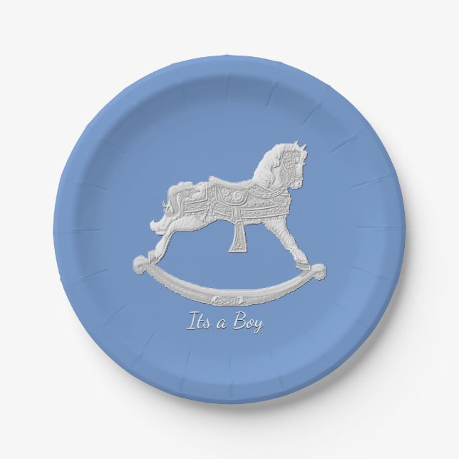 Baby Shower Rocking Horse Personalize Paper Plates (Front)