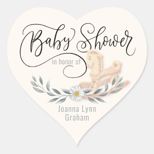 Baby Shower Rocking Horse Personalized Heart Sticker
