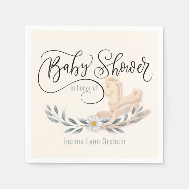 Baby Shower Rocking Horse Personalized Paper Napkins (Front)