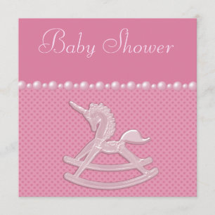 Baby Shower Rocking Horse Unicorn, Pearls & Hearts Invitation