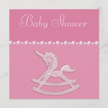 Baby Shower Rocking Horse Unicorn  Pearls & Hearts Invitation by AJ_Graphics at Zazzle