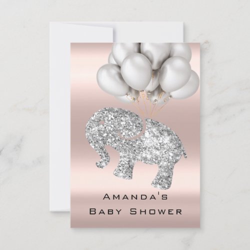 Baby Shower Rose Balloon Elephant Girl Boy Silver Invitation