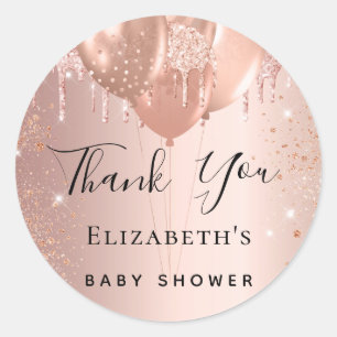 Baby Shower rose  blush balloons Thank You  Classic Round Sticker
