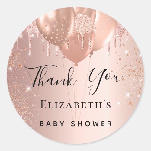 Baby Shower rose  blush glitter balloon Thank You  Classic Round Sticker