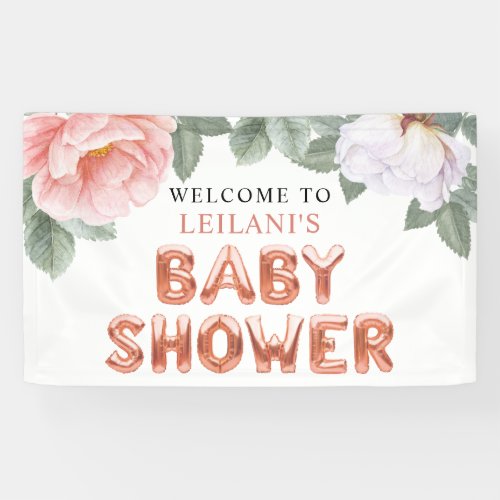 Baby Shower Rose Gold Balloon Floral Welcome Banner