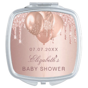 Baby Shower rose gold blush balloons name Compact Mirror