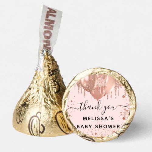 Baby Shower rose gold blush balloons thank you Hersheys Kisses