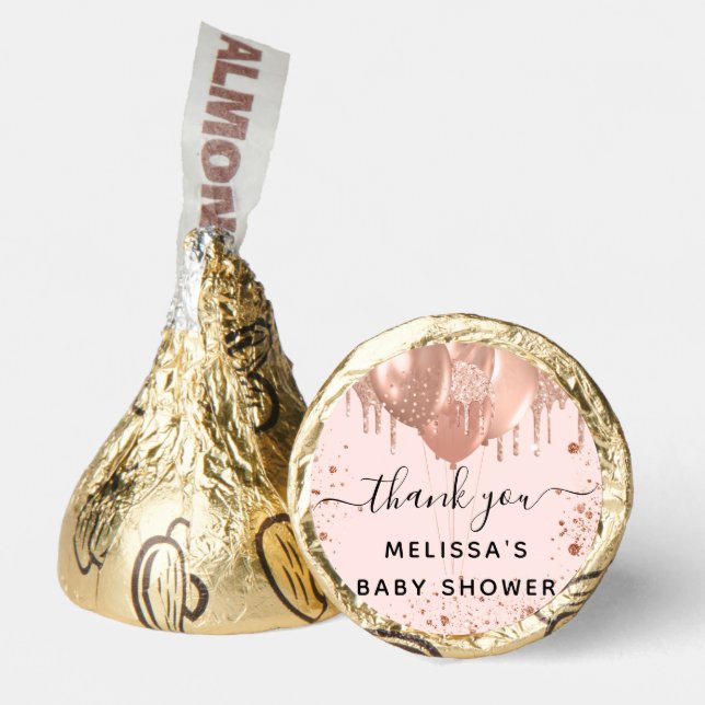 Baby Shower rose gold blush balloons thank you Hershey®'s Kisses® (Front)