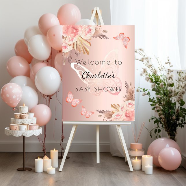 Baby Shower rose gold blush butterfly welcome Foam Board (Creator Uploaded)
