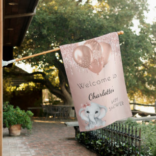 Baby Shower rose gold blush elephant balloons House Flag