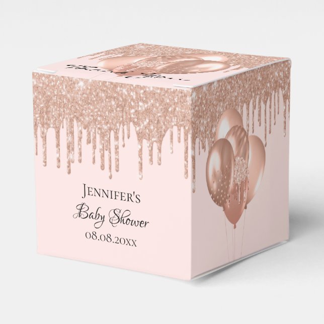  Baby Shower rose gold blush glitter balloons Favor Boxes (Front Side)