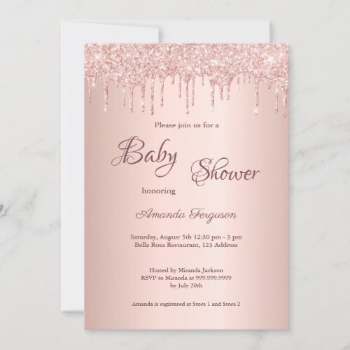 Baby Shower rose gold blush glitter drip Invitation