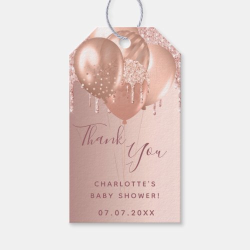 Baby Shower rose gold blush glitter drip thank you Gift Tags
