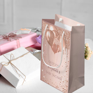 Baby shower rose gold blush glitter drips balloons small gift bag