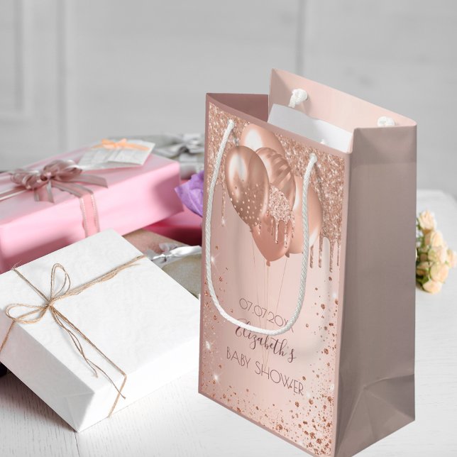 Baby shower rose gold blush glitter drips balloons small gift bag (Creator Uploaded)