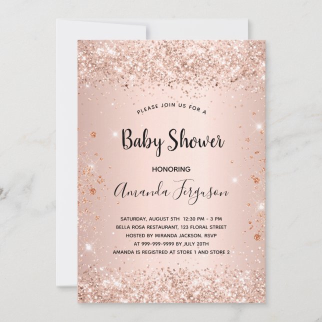 Baby Shower rose gold blush glitter girl Invitation (Front)