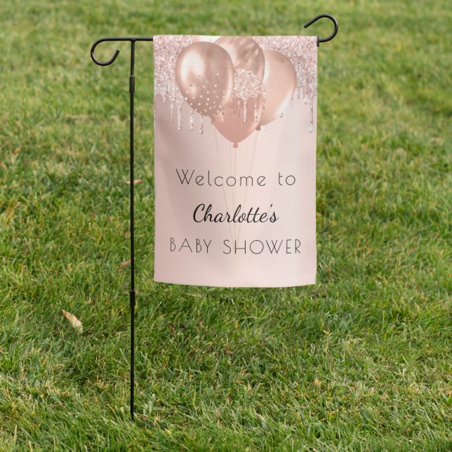 Baby Shower rose gold blush glitter welcome Garden Flag (In SItu)