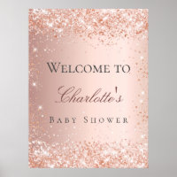 Baby shower rose gold blush glitter welcome poster