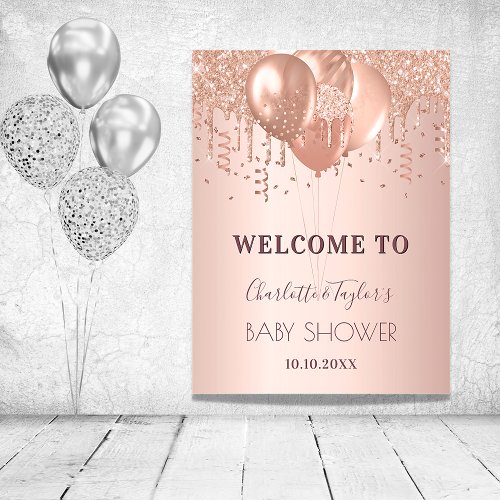 Baby Shower rose gold blush glitter welcome Poster