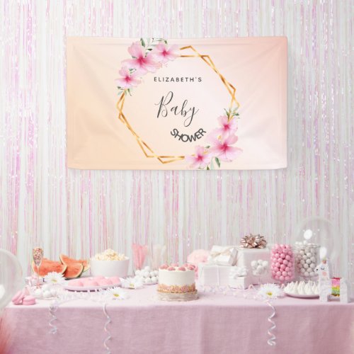Baby Shower rose gold blush pink florals geometric Banner