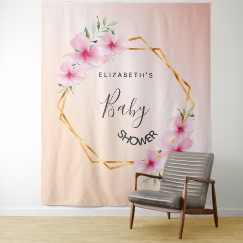Baby Shower rose gold blush pink florals geometric Tapestry
