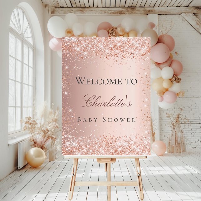 Baby shower rose gold blush pink welcome foam board (Creator Uploaded)
