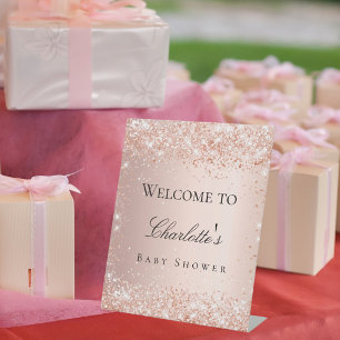 Baby shower rose gold blush welcome pedestal sign