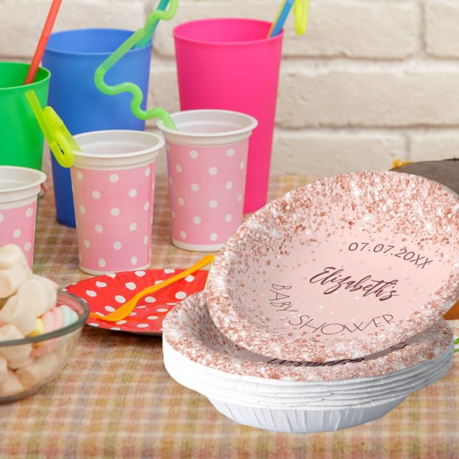 Baby Shower rose gold confetti girl name Paper Bowls (Creator Uploaded)