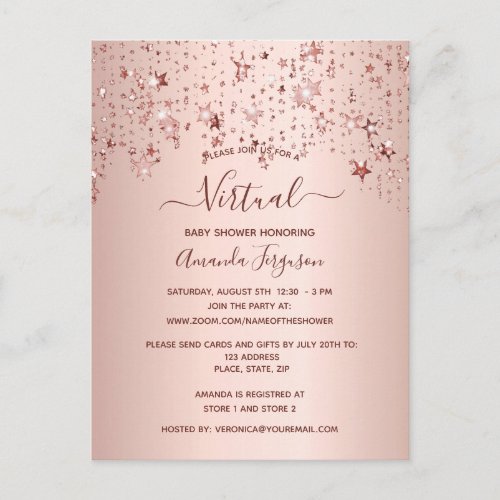 Baby Shower rose gold dripping stars virtual Postcard