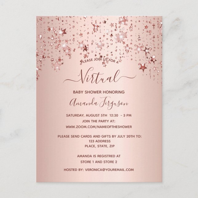 Baby Shower rose gold dripping stars virtual Postcard (Front)