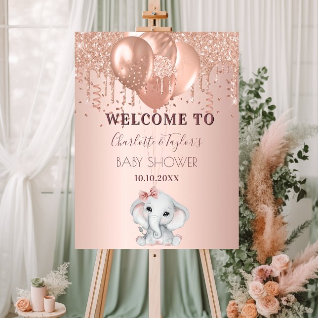 Baby Shower rose gold elephant balloons welcome Foam Board (Creator Uploaded)