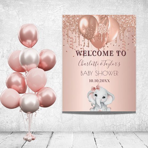 Baby Shower rose gold elephant glitter welcome Foam Board