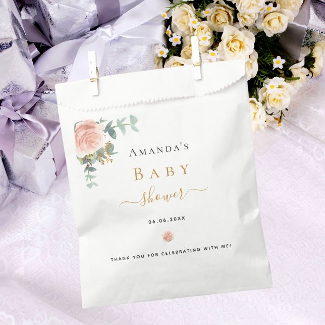 Baby shower rose gold floral eucalyptus elegant favor bag (Creator Uploaded)