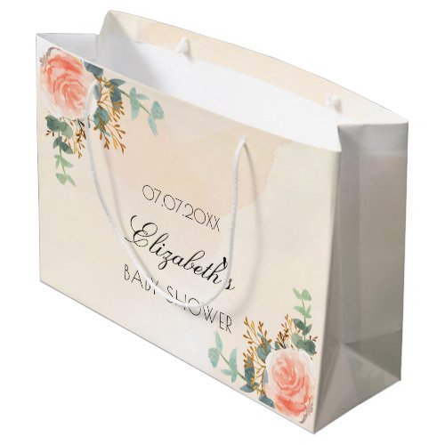 Baby Shower rose gold floral eucalyptus Large Gift Bag