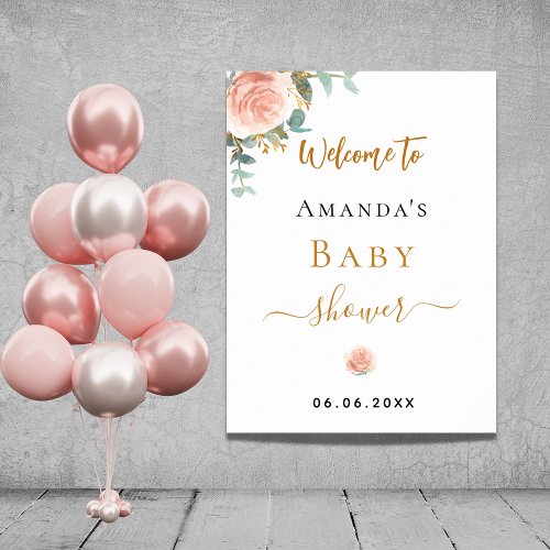 Baby Shower rose gold floral eucalyptus welcome Poster