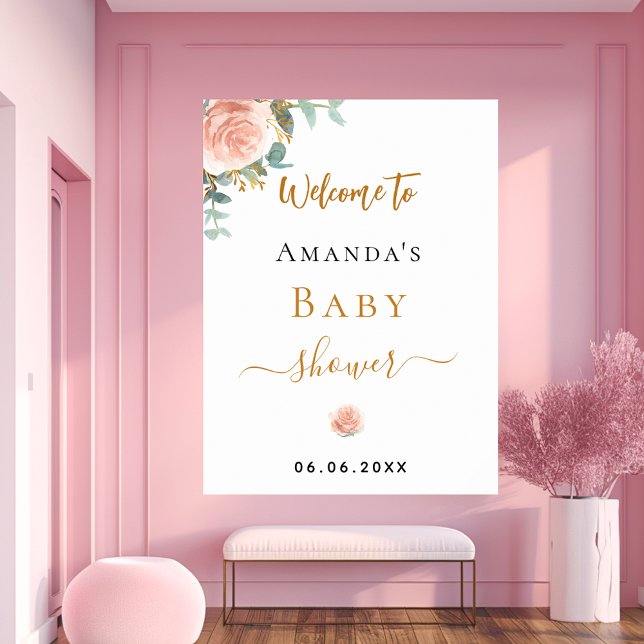 Baby Shower rose gold floral eucalyptus welcome Poster (Creator Uploaded)