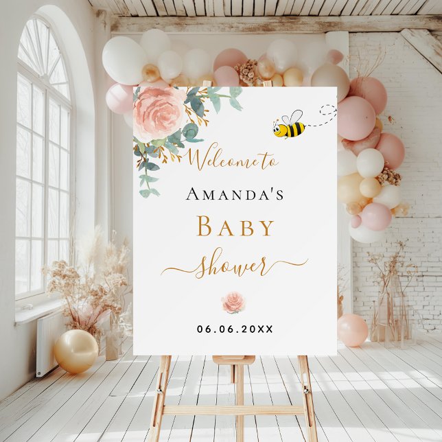 Baby Shower rose gold floral greenery bee Foam Board (Creator Uploaded)