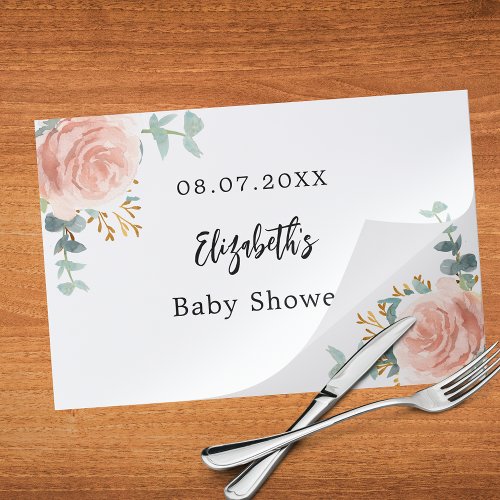 Baby shower rose gold flowers paper placemat