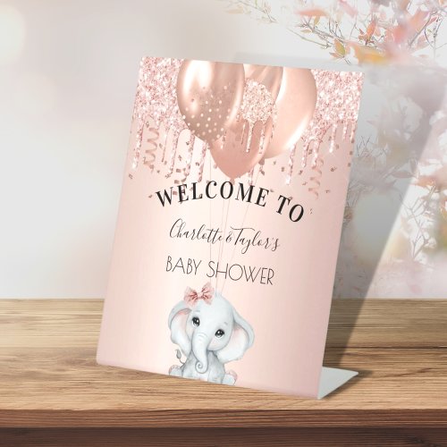 Baby Shower rose gold girl elephant balloons  Pedestal Sign