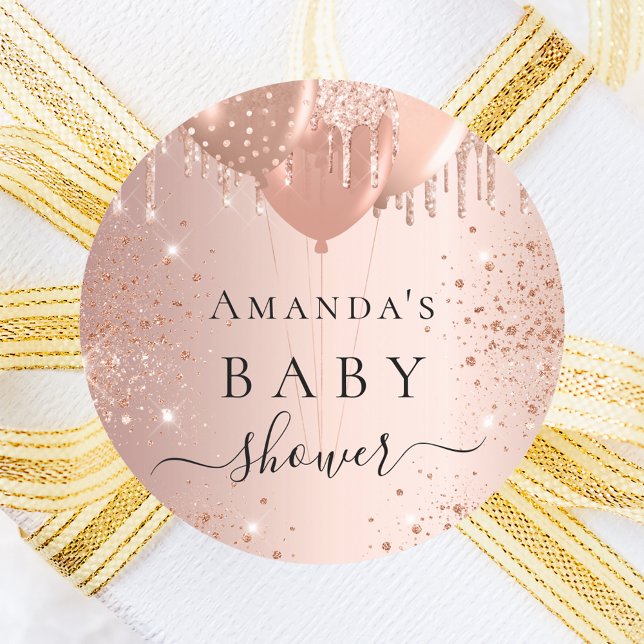Baby Shower rose gold glitter balloons Classic Round Sticker (Creator Uploaded)