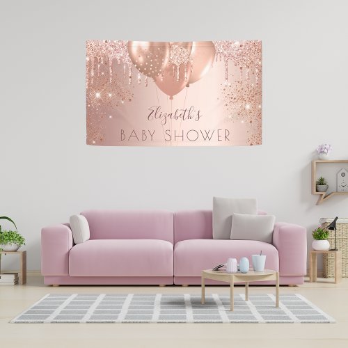 Baby Shower rose gold glitter balloons girl Banner