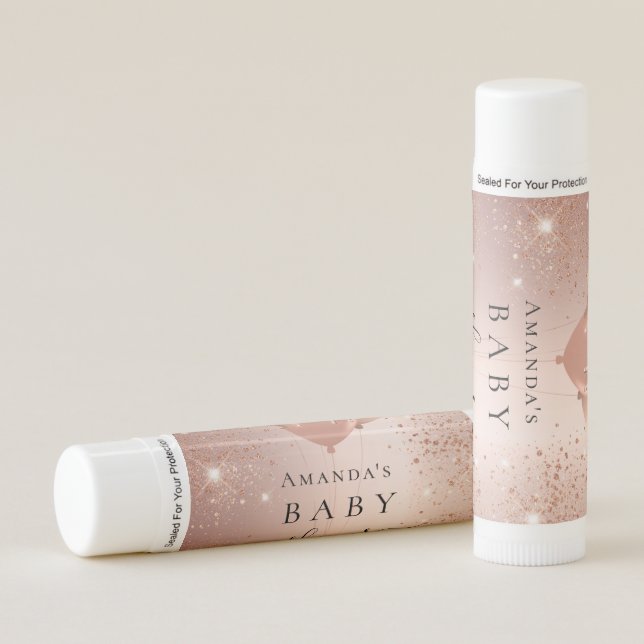 Baby Shower rose gold glitter balloons girl Lip Balm (Front)
