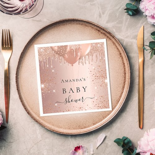 Baby Shower rose gold glitter balloons girl Napkins