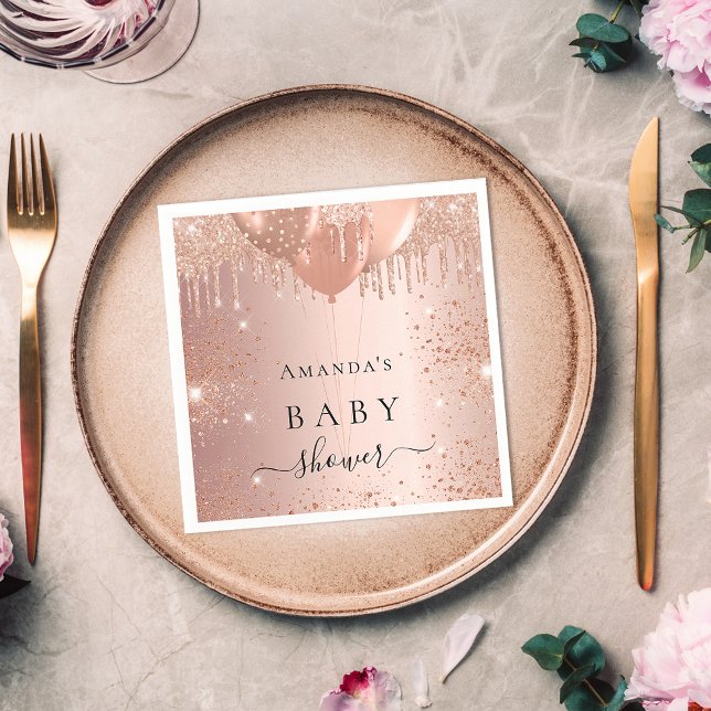 Baby Shower rose gold glitter balloons girl Napkins (Creator Uploaded)