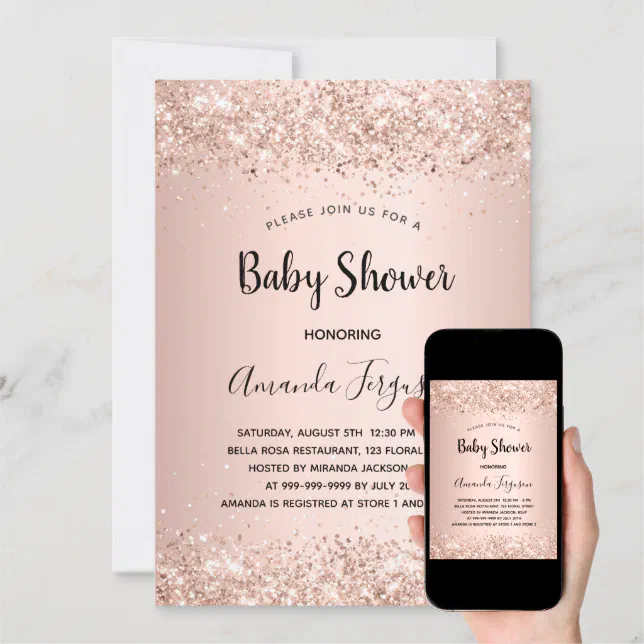 Baby Shower Rose Gold Glitter Blush Girl Invitation Zazzle