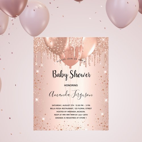 Baby Shower rose gold glitter budget invitation Flyer